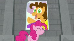 Size: 1920x1080 | Tagged: safe, screencap, character:cheese sandwich, character:pinkie pie, species:pony, episode:the last laugh, g4, my little pony: friendship is magic, poster, wall