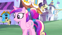 Size: 1920x1080 | Tagged: safe, screencap, character:lucky clover, character:princess cadance, character:twilight sparkle, character:twilight sparkle (unicorn), character:wild fire, species:alicorn, species:earth pony, species:pegasus, species:pony, species:unicorn, ship:luckyfire, episode:a canterlot wedding, g4, my little pony: friendship is magic, animated, argument, background pony, bedroom eyes, city, female, filly, filly twilight sparkle, heart, love, magic, male, mare, mind control, no sound, proud, shipping, stallion, straight, table, teen princess cadance, webm, younger