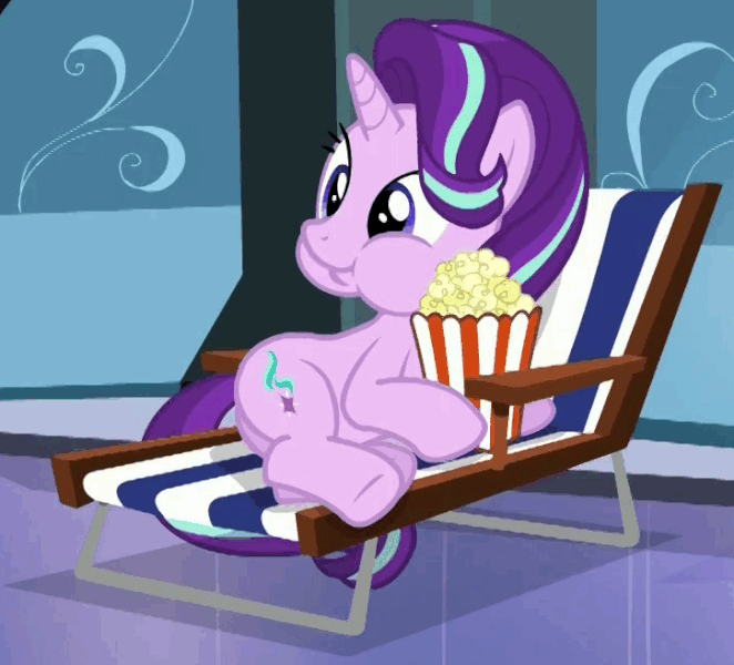 Size: 662x600 | Tagged: safe, screencap, character:starlight glimmer, species:pony, species:unicorn, episode:the crystalling, g4, my little pony: friendship is magic, animated, aweeg*, chipmunk cheeks, cute, eating, female, food, gif, glimmerbetes, loop, mare, open mouth, popcorn, puffy cheeks, reaction image, side, smiling, solo