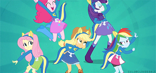Size: 500x234 | Tagged: safe, screencap, character:applejack, character:fluttershy, character:pinkie pie, character:rainbow dash, character:rarity, equestria girls:equestria girls, g4, my little pony:equestria girls, animated, gif, helping twilight win the crown, humane five