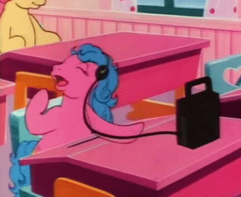Size: 351x287 | Tagged: safe, screencap, character:melody, episode:an apple for starlight, g1, my little pony tales, animated, eyes closed, gif, headphones