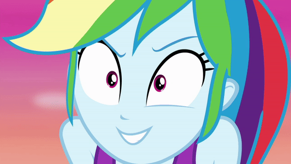 Size: 600x338 | Tagged: safe, screencap, character:rainbow dash, episode:wake up!, g4, my little pony:equestria girls, animated, close-up, pointing at self, rainbow dash is best facemaker, solo, wake up!: rainbow dash