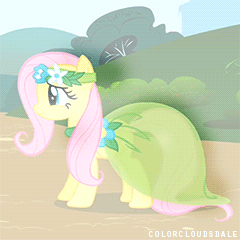 Size: 240x240 | Tagged: safe, screencap, character:fluttershy, character:rarity, species:pegasus, species:pony, episode:green isn't your color, g4, my little pony: friendship is magic, animated, clothing, dress, gif