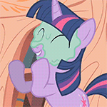 Size: 150x150 | Tagged: safe, screencap, character:twilight sparkle, species:pony, species:unicorn, episode:look before you sleep, g4, my little pony: friendship is magic, animated, clapping, eyes closed, gif, gif for breezies, mud mask, picture for breezies, solo