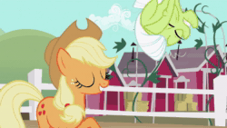 Size: 1280x720 | Tagged: safe, screencap, character:applejack, character:granny smith, species:earth pony, species:pony, episode:family appreciation day, g4, my little pony: friendship is magic, animated, female, mare, sound, this ended in pain, webm