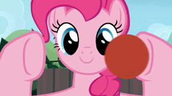Size: 1432x798 | Tagged: safe, screencap, character:pinkie pie, species:pony, episode:2-4-6 greaaat, ball, ballgag, close-up, gag, out of context, solo, underhoof