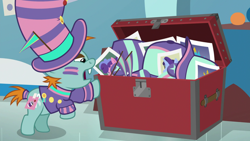 Size: 1920x1080 | Tagged: safe, screencap, character:berry blend, character:berry bliss, character:gallus, character:november rain, character:snips, species:griffon, species:pony, episode:2-4-6 greaaat, baseball cap, buckball, button, cap, clothing, colt, face paint, female, friendship student, hat, jersey, male, mare, photo, shirt, souvenir, stallion, trunk