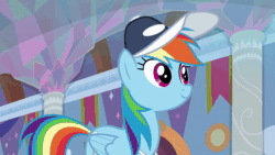 Size: 1280x720 | Tagged: safe, screencap, character:rainbow dash, character:snips, species:pegasus, species:pony, species:unicorn, episode:2-4-6 greaaat, animated, female, male, sound, tail, tail pull, webm