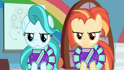 Size: 1920x1080 | Tagged: safe, screencap, character:lighthoof, character:shimmy shake, species:earth pony, species:pony, episode:2-4-6 greaaat, cheerleader, duo, female, glare, mare, unamused