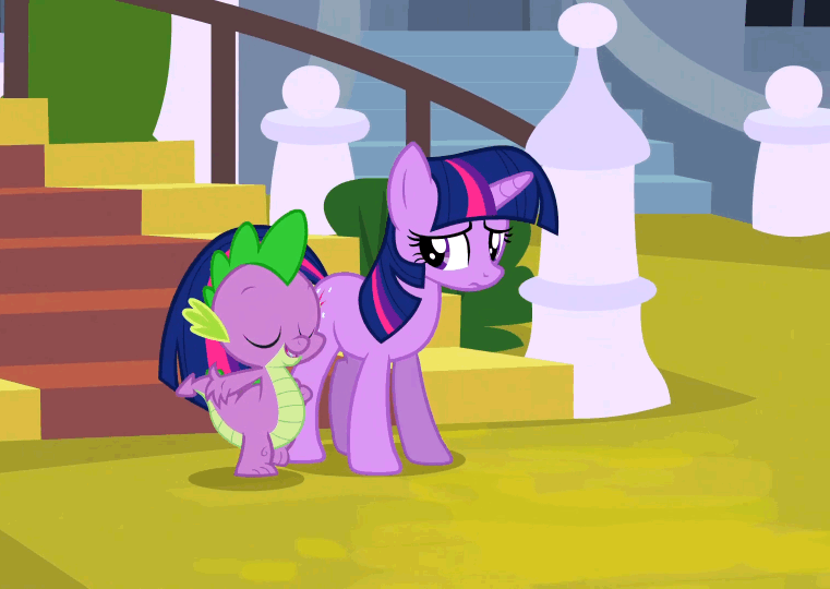 Size: 761x540 | Tagged: safe, screencap, character:spike, character:twilight sparkle, character:twilight sparkle (unicorn), species:dragon, species:pony, species:unicorn, episode:the crystal empire, g4, my little pony: friendship is magic, animated, female, gif, male