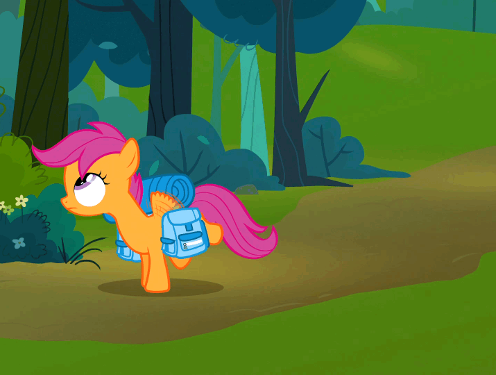 Size: 715x540 | Tagged: safe, screencap, character:scootaloo, species:pegasus, species:pony, episode:sleepless in ponyville, g4, my little pony: friendship is magic, animated, gif, saddle bag, sleeping bag, solo
