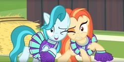 Size: 1865x934 | Tagged: safe, screencap, character:lighthoof, character:shimmy shake, species:earth pony, species:pony, episode:2-4-6 greaaat, cheerleader, duo, faec, female, mare, one eye closed
