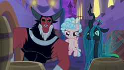 Size: 1280x720 | Tagged: safe, screencap, character:cozy glow, character:lord tirek, character:queen chrysalis, species:changeling, episode:the summer sun setback, g4, my little pony: friendship is magic, changeling queen, cozy glow is not amused, female, foal