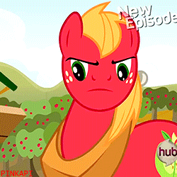 Size: 250x250 | Tagged: safe, screencap, character:big mcintosh, species:earth pony, species:pony, episode:pinkie apple pie, g4, my little pony: friendship is magic, animated, annoyed, eyeroll, gif, hub logo, new episode, solo, the hub