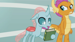 Size: 1366x768 | Tagged: safe, screencap, character:ocellus, character:smolder, species:changedling, episode:2-4-6 greaaat, book, gym