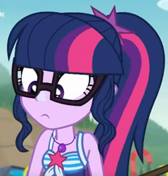 Size: 636x664 | Tagged: safe, screencap, character:twilight sparkle, character:twilight sparkle (scitwi), species:eqg human, episode:friendship math, g4, my little pony:equestria girls, clothing, cute, geode of telekinesis, magical geodes, sleeveless, solo, swimsuit, twiabetes