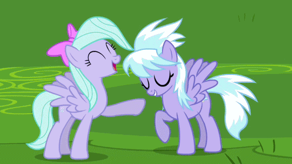 Size: 580x326 | Tagged: safe, screencap, character:cloudchaser, character:flitter, episode:hurricane fluttershy, g4, my little pony: friendship is magic, animated, duo, duo female, female, laughing, laughingmares.jpg