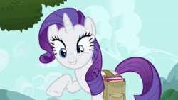 Size: 1280x720 | Tagged: safe, screencap, character:rarity, species:dragon, species:pony, species:unicorn, episode:inspiration manifestation, g4, my little pony: friendship is magic, animated, context is for the weak, female, male, mare, saddle bag, sound, webm