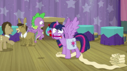 Size: 1920x1080 | Tagged: safe, screencap, character:doctor whooves, character:matilda, character:spike, character:time turner, character:twilight sparkle, character:twilight sparkle (alicorn), species:alicorn, species:dragon, species:pony, episode:a trivial pursuit, g4, my little pony: friendship is magic, angry, animated, close-up, faec, female, flying, male, saddle bag, sound, subtitles, this is trivia trot, twilight snapple, twilight sparkle is best facemaker, twilighting, twilynanas, uvula, webm, winged spike