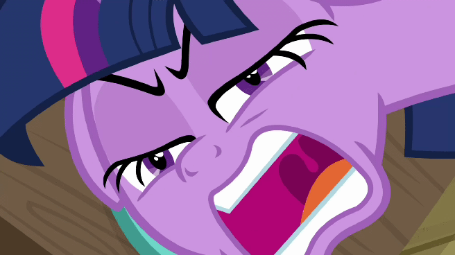 Size: 656x368 | Tagged: safe, screencap, character:matilda, character:twilight sparkle, character:twilight sparkle (alicorn), species:alicorn, species:pony, episode:a trivial pursuit, g4, my little pony: friendship is magic, angry, animated, close-up, crazy face, faec, female, gif, male, solo, this is trivia trot, twilight snapple, twilight sparkle is best facemaker, twilighting, twilynanas, uvula, vibrating, yelling