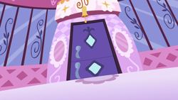 Size: 1920x1080 | Tagged: safe, screencap, episode:lesson zero, g4, my little pony: friendship is magic, bell, carousel boutique, door, dutch angle, mirror, no pony