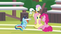 Size: 1920x1080 | Tagged: safe, screencap, character:ambrosia, character:fluttershy, character:pinkie pie, character:rainbow dash, species:pony, episode:2-4-6 greaaat, laughing