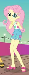 Size: 406x1039 | Tagged: safe, screencap, character:fluttershy, episode:i'm on a yacht, g4, my little pony:equestria girls, clothing, cute, feet, female, geode of fauna, legs, magical geodes, sandals, shorts, shyabetes