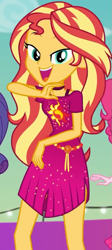 Size: 485x1078 | Tagged: safe, screencap, character:sunset shimmer, episode:i'm on a yacht, g4, my little pony:equestria girls, cropped, dancing, female, geode of empathy, looking at you, magical geodes, smiling