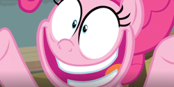 Size: 1920x962 | Tagged: safe, screencap, character:pinkie pie, species:earth pony, species:pony, episode:a trivial pursuit, g4, my little pony: friendship is magic, faec, smiling, solo, teeth