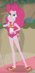 Size: 308x628 | Tagged: safe, screencap, character:pinkie pie, episode:x marks the spot, g4, my little pony:equestria girls, clothing, feet, flip-flops, sandals, sleeveless, swimsuit