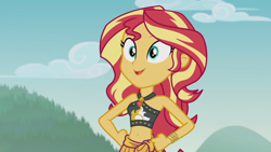 Size: 1920x1080 | Tagged: safe, screencap, character:sunset shimmer, episode:unsolved selfie mysteries, g4, my little pony:equestria girls, belly button, sleeveless, solo