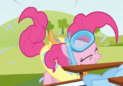 Size: 250x175 | Tagged: safe, screencap, character:pinkie pie, character:rainbow dash, species:earth pony, species:pegasus, species:pony, episode:too many pinkie pies, g4, my little pony: friendship is magic, animated, behaving like a dog, cropped, female, goggles, inner tube, loop, mare, offscreen character, shaking, snorkel, solo focus, swimming goggles, wet mane, wet-dog shake