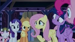 Size: 1915x1080 | Tagged: safe, screencap, character:applejack, character:fluttershy, character:pinkie pie, character:rarity, character:sweetie belle, character:twilight sparkle, character:twilight sparkle (alicorn), species:alicorn, species:earth pony, species:pegasus, species:pony, species:unicorn, episode:28 pranks later, g4, my little pony: friendship is magic