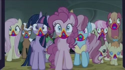 Size: 1915x1080 | Tagged: safe, screencap, character:big mcintosh, character:cheerilee, character:cup cake, character:fluttershy, character:granny smith, character:pinkie pie, character:pound cake, character:pumpkin cake, character:spike, character:twilight sparkle, character:twilight sparkle (alicorn), species:alicorn, species:earth pony, species:pegasus, species:pony, species:unicorn, episode:28 pranks later, g4, my little pony: friendship is magic, cake twins, cookie zombie, siblings, twins