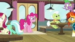 Size: 1920x1080 | Tagged: safe, screencap, character:bon bon, character:granny smith, character:lyra heartstrings, character:pinkie pie, character:spike, character:sunburst, character:sweetie drops, species:dragon, species:pony, episode:a trivial pursuit, g4, my little pony: friendship is magic, winged spike