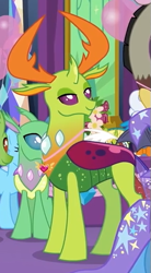 Size: 283x512 | Tagged: safe, screencap, character:discord, character:linky, character:shoeshine, character:thorax, character:trixie, species:changeling, species:pony, species:reformed changeling, episode:celestial advice, g4, my little pony: friendship is magic, cropped, equestrian pink heart of courage, male, twilight's castle