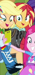 Size: 359x761 | Tagged: safe, screencap, character:applejack, character:pinkie pie, character:rainbow dash, character:rarity, character:sunset shimmer, episode:monday blues, eqg summertime shorts, g4, my little pony:equestria girls, cropped, geode of sugar bombs, geode of super strength, magical geodes, toes, wet mane