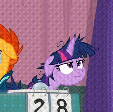 Size: 393x388 | Tagged: safe, screencap, character:sunburst, character:twilight sparkle, character:twilight sparkle (alicorn), species:alicorn, species:pony, species:unicorn, derpibooru, episode:a trivial pursuit, g4, my little pony: friendship is magic, adorkable, animated, bell, cropped, cute, dork, emotional spectrum, faec, female, floppy ears, frown, gif, glasses, juxtaposition, magic, male, mare, messy mane, meta, open mouth, smiling, solo focus, stallion, twiabetes, twilight snapple, twilight sparkle is best facemaker, twilighting, twilynanas, wings
