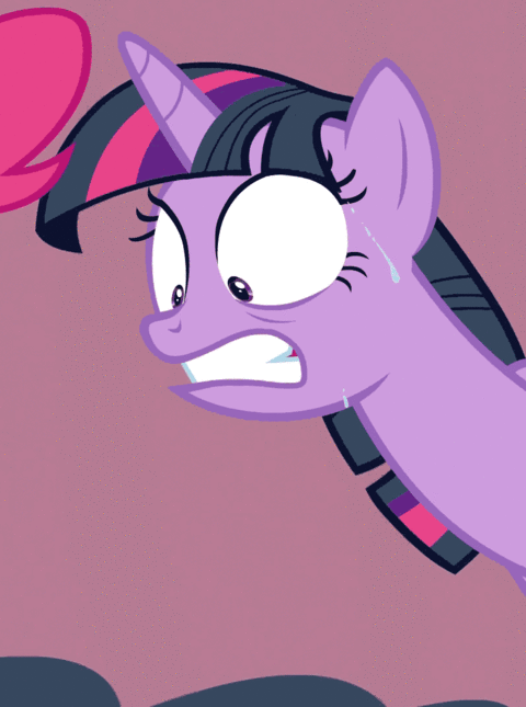 Size: 480x645 | Tagged: safe, screencap, character:pinkie pie, character:twilight sparkle, character:twilight sparkle (alicorn), species:alicorn, species:earth pony, species:pony, episode:a trivial pursuit, g4, my little pony: friendship is magic, animated, cropped, female, gif, juxtaposition bait, mare, multi image animation, nervous, shrunken pupils, solo focus, sweat, wide eyes