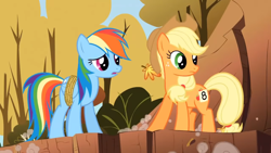 Size: 1920x1080 | Tagged: safe, screencap, character:applejack, character:rainbow dash, species:pony, episode:fall weather friends, g4, my little pony: friendship is magic, bound wings, rope, wings