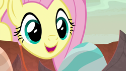 Size: 1280x720 | Tagged: safe, screencap, character:fluttershy, species:pegasus, species:pony, episode:sweet and smoky, g4, my little pony: friendship is magic, cute, dragon egg, dragon lands, egg, excited, female, mare, open mouth, smiling, solo, talking to objects