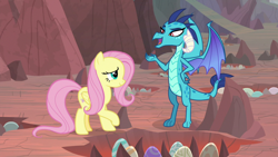 Size: 1920x1080 | Tagged: safe, screencap, character:fluttershy, character:princess ember, species:dragon, species:pegasus, species:pony, episode:sweet and smoky, g4, my little pony: friendship is magic, cute, dragon egg, dragon lands, dragoness, duo, female, mare, open mouth, shyabetes