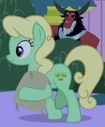 Size: 689x838 | Tagged: safe, screencap, character:apple honey, character:lord tirek, species:centaur, species:earth pony, species:pony, episode:the summer sun setback, g4, my little pony: friendship is magic, apple family member, background pony, cropped, eavesdropping, female, flour sack, hiding in bushes, male, mare, night, sack, walking