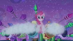 Size: 1920x1080 | Tagged: safe, screencap, character:cherry berry, character:linky, character:pinkie pie, character:rainbow stars, character:roseluck, character:shoeshine, species:pony, episode:the summer sun setback, g4, my little pony: friendship is magic, cannon, fireworks, grin, rockets, smiling, smoke