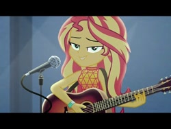 Size: 480x360 | Tagged: safe, screencap, character:sunset shimmer, episode:let it rain, g4, my little pony:equestria girls, black bars, looking at you, singing
