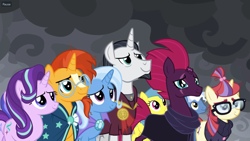 Size: 1920x1080 | Tagged: safe, screencap, character:chancellor neighsay, character:fizzlepop berrytwist, character:lemon hearts, character:moondancer, character:pokey pierce, character:sea swirl, character:starlight glimmer, character:sunburst, character:tempest shadow, character:trixie, species:pony, species:unicorn, episode:the ending of the end, g4, my little pony: friendship is magic, broken horn, horn