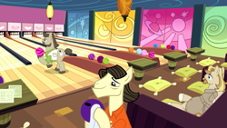 Size: 1920x1080 | Tagged: safe, screencap, character:jeff letrotski, species:earth pony, species:pony, episode:the big mac question, g4, my little pony: friendship is magic, background pony, bathrobe, bowling alley, bowling ball, bowling pin, clothing, colter sobchak, male, movie reference, robe, stallion, the big lebowski, the dude, theodore donald "donny" kerabatsos