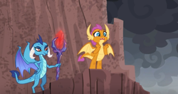 Size: 1004x532 | Tagged: safe, screencap, character:princess ember, character:smolder, species:dragon, episode:the ending of the end, g4, my little pony: friendship is magic, bloodstone scepter, dragon lands, dragoness, female, pleading