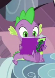 Size: 212x300 | Tagged: safe, screencap, character:mane-iac, character:spike, species:dragon, episode:the summer sun setback, g4, my little pony: friendship is magic, claws, comic book, cropped, feet, male, male feet, reading, small resolution, spread toes, tail, toes, underfoot, winged spike