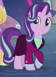 Size: 198x274 | Tagged: safe, screencap, character:starlight glimmer, species:pony, species:unicorn, episode:the last problem, g4, my little pony: friendship is magic, clothing, cropped, headmare starlight, older, older starlight glimmer, smiling, solo, suit